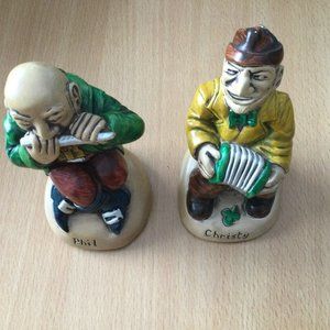 Two Irish Figurines from Curravordy Christy and Phil playing music